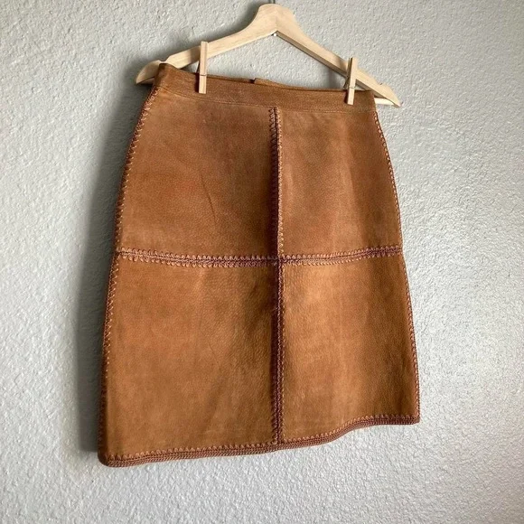 Vtg leather patchwork skirt - Picture 3 of 8